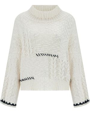 Peraluna Ilda Pure Cotton Embroidered Cable Knit Pullover - White