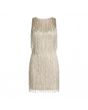 Mac Duggal Neutrals Beaded Fringe Sleeveless Mini Dress - Natural