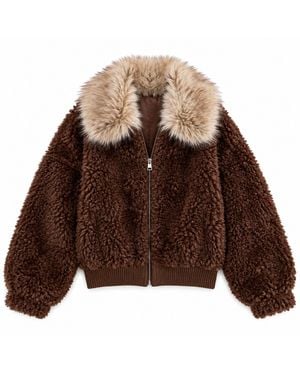 LAtelier London Chocolate Teddy Jacket With Oversized Faux Fur Collar - Brown