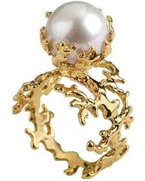 Aurozia Pearl Wing Big Pearl Coral Ring - Metallic