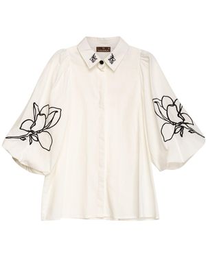 Tantra Spain Sl Neutrals Set Of Pants And Blouse With Embroidered Flowers - White