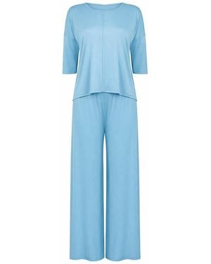 Oh!Zuza Jackie Loungewear Pyjama Set With Wide-Leg Trousers – Aqua - Blue