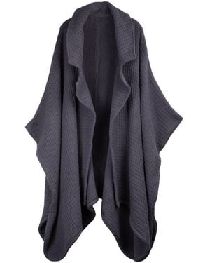 Saachi Comfy Oversized Waffle Knit Collared Dark Jacket - Blue