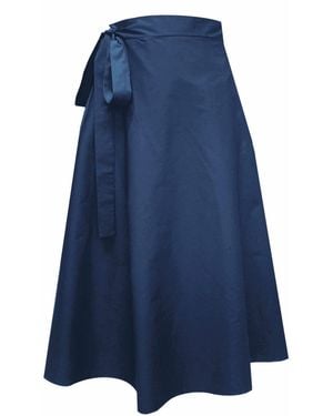 Frock Tales Illusion Midi Wrap Skirt With Pockets - Blue