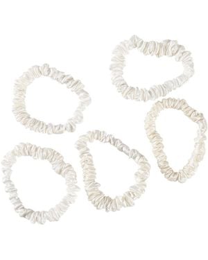 Soft Strokes Silk Pure Mulberry Silk Skinny Scrunchie Set Of Five - White