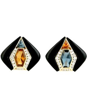 Artisan 14K Topaz, Citrine, Diamond & Onyx Stud Earrings - Black
