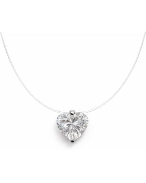 Pearl Code Lilly Heart Pendant Necklace With Cubic Zirconia - White