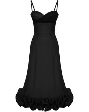 POST MERIDIEM Draped Bodice Bottom Flounced Bustier Dress - Black