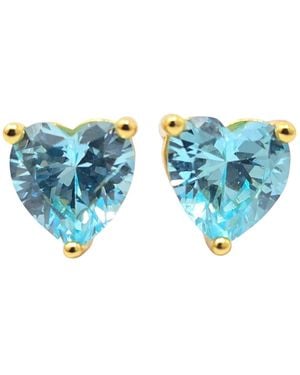 Harfi Aquamarine Heart March Birthstone Stud Earrings - Blue