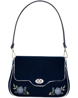 Fable England Rose Embroidered Clutch - Blue