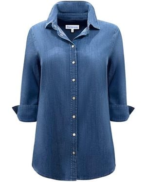 Perlavera Ginger Mid Washing Denim Three Quarter Sleeve Length Missy Fit Shirt - Blue