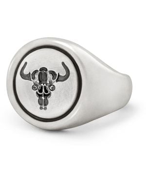 Snake Bones Bull Skull Signet Ring - Metallic
