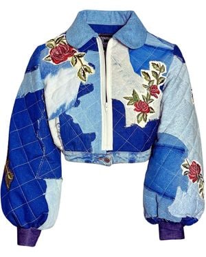 Couture to Your Door Quilted Denim Avant Garde Bomber Jacket - Blue