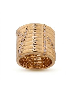 Artisan 14K Diamond Wide Ribbed Band Ring - Metallic