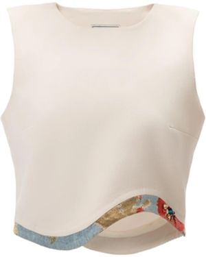 Rondooz Hand Painted Crepe Crop Top With Gobelin Jacquard & Hand Applied Embellishment - White