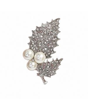 Nuvv Collection Neutrals Pearl Leaf Brooch - White