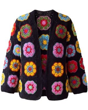 Ana Chic Floral Granny Square Handmade Crochet Cardigan - Black
