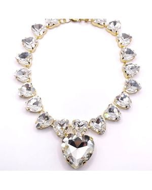 Achala Handcrafted Neutrals Crystal Diamond Heart Necklace - Metallic