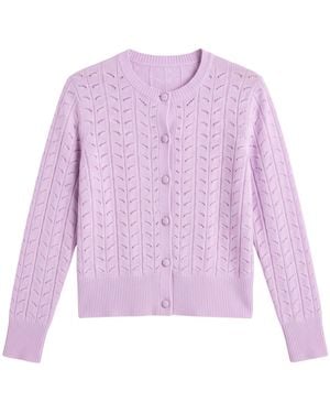 Brodie Cashmere Shell Pointelle Cashmere Cardigan - Purple