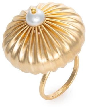 Meraki by Rashmi Bajaj Luna Plated Chunky Ring With Delicate Pearl - Metallic