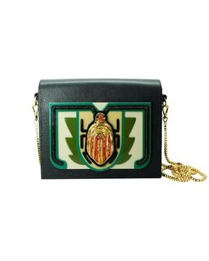 Gissa Bicalho Handmade Acrylic Bag Scarab Leather Embroidered - Green