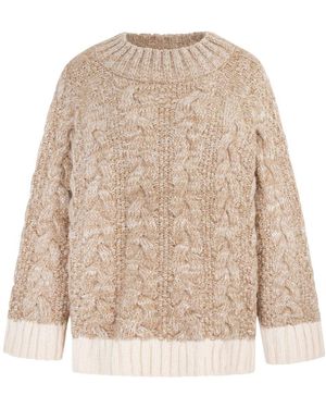 Cara & The Sky Jennie Cable High Neck Balloon Sleeve Jumper - Natural