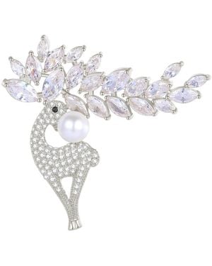 Classicharms Pavé & Pearl Reindeer Brooch Necklace Set - White