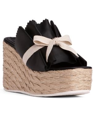 Beautiisoles by Robyn Shreiber Made in Italy Noelle Leather Slide Comfortable & Chic Wedge Platform Espadrille For Work Or Pool Sandal - Black