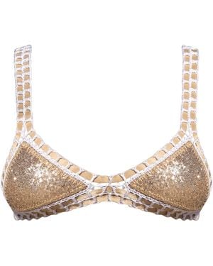 Luxsea Swimwear Amira Sequin Crochet Bikini Top - Natural