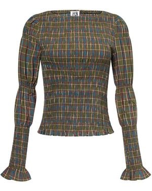 Amy Lynn Iris Pure Cotton Plaid Smocked Top - Green