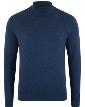 Paul James Knitwear Ultra Fine Cotton Mock Turtle Neck Spencer Jumper - Blue