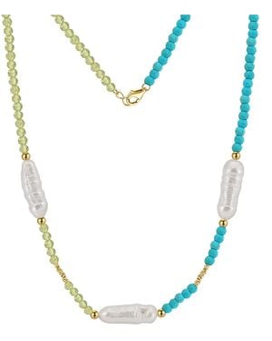 Shaded the Label Azurae Peridot, Pearl & Beaded Necklace - Blue