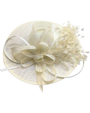 Cy Boutique Neutrals Statement Fascinator Hat With Feather Detail - Natural