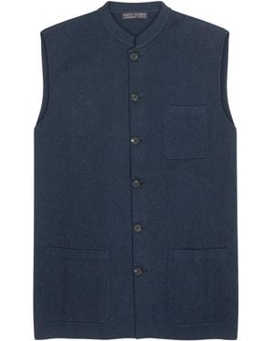 Paul James Knitwear Midweight Cotton Cochin Knitted Nehru Waistcoat - Blue