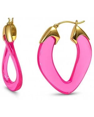 Gold & Honey Tourmaline Curb Link Lucite Birthstone Hoop Earrings - Pink