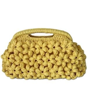 Springmoonatelier Luxury Handmade Raffia Daisy Crochet Bag – Summer Statement Handbag With Lining And Pocket - Yellow