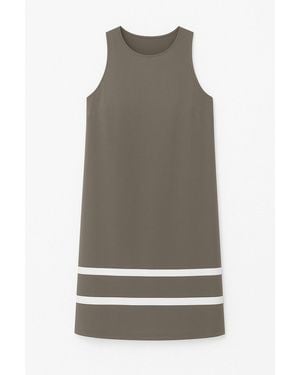 Conquista Khaki Sleeveless Dress With Stripe Detail - Grey