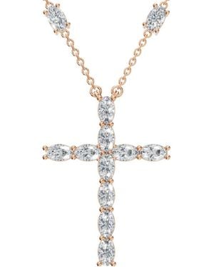 Aya Fine Jewelry Ten Kt Refined Faith Oval-Cut Lab Grown Diamond Cross Necklace - Metallic