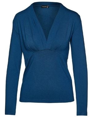 Conquista Petrol Long Sleeve Faux Wrap Top - Blue