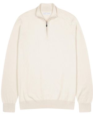 Paul James Knitwear Neutrals Lightweight Cotton Foster Zip Neck Jumper - White