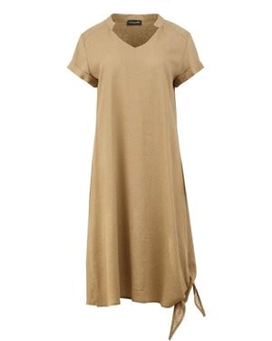 Conquista Neutrals Midi Dress With Tie Detail - Natural