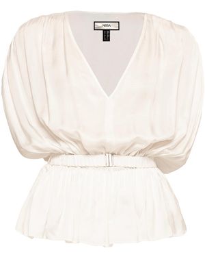 Nissa Belted Viscose Top - White