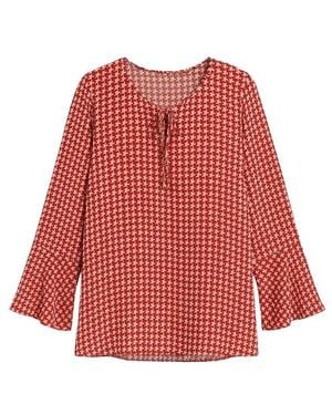 Conquista Loose Fit Print Top With Tie Detail - Red