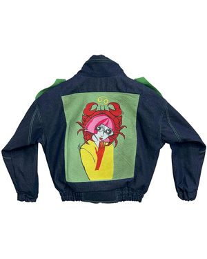 Zasta Studio Zodiac Pisces Denim Embroidered Bomber Jacket - Green