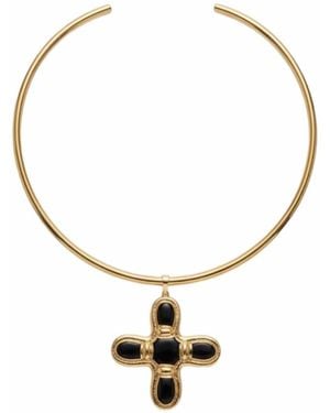 Divine Aria Obsidian Grounding Crystal Choker Necklace - Metallic