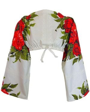 Couture to Your Door Upcycled Floral Kimono Cropped Top - Multicolor