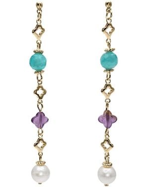 Farra Multi-Gemstone & Pearl Drop Shoulder Earrings - Metallic