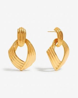 Elk & Bloom Large Thick 14K Ribbed Drop Hoop Studs - Metallic