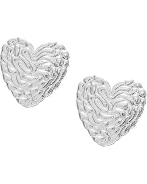 The Gala Embossed Heart Stud Earrings - Metallic
