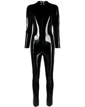 LIA ARAM Long-Sleeve Faux-Leather Jumpsuit - Black